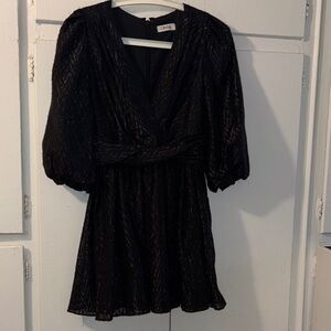 Lilyful Black Metallic Mini Dress with Puff Sleeves
